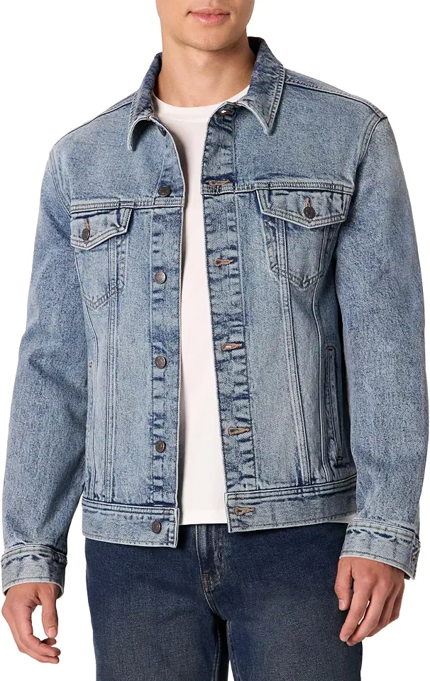 Amazon Essentials Men's Heavyweight Low Stretch Regular-Fit Denim Jacket, Chest Patch Pockets