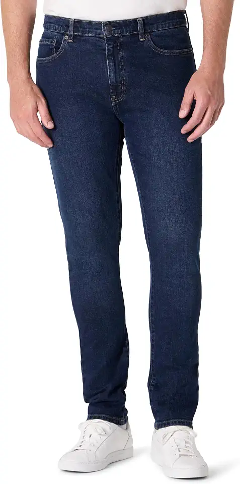 U.S. Cotton Trust Protocol Amazon Essentials Men's Low Stretch Slim-Fit Jean, Tapered Leg, Vintage Inspired Midweight Denim