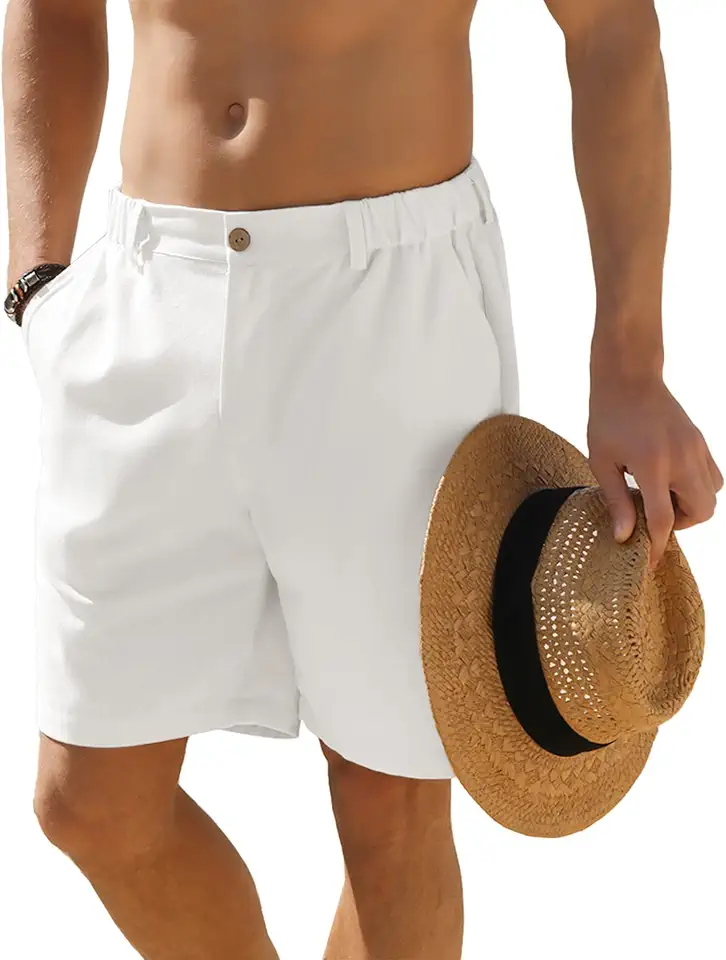 Men's White Linen Tailored Shorts