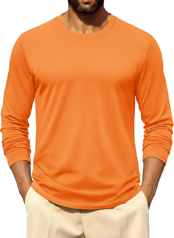 Cotrasen Mens Long Sleeve Tee Shirts Cotton Casual Soft Crew Neck T-Shirts | Moisture Wicking, Plain, Breathable, Tag-Free, Basic, Regular Fit for Daily Wear/Layering, Work, Travel, Home, Going Out Top