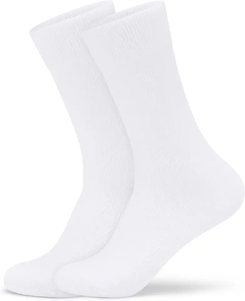 Men's White Ribbed Cotton Crew Socks