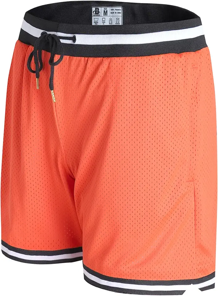 DEHANER Men's Basketball Shorts with Zip Pockets for Workout Gym Sports, Featuring Breathable Mesh Fabric