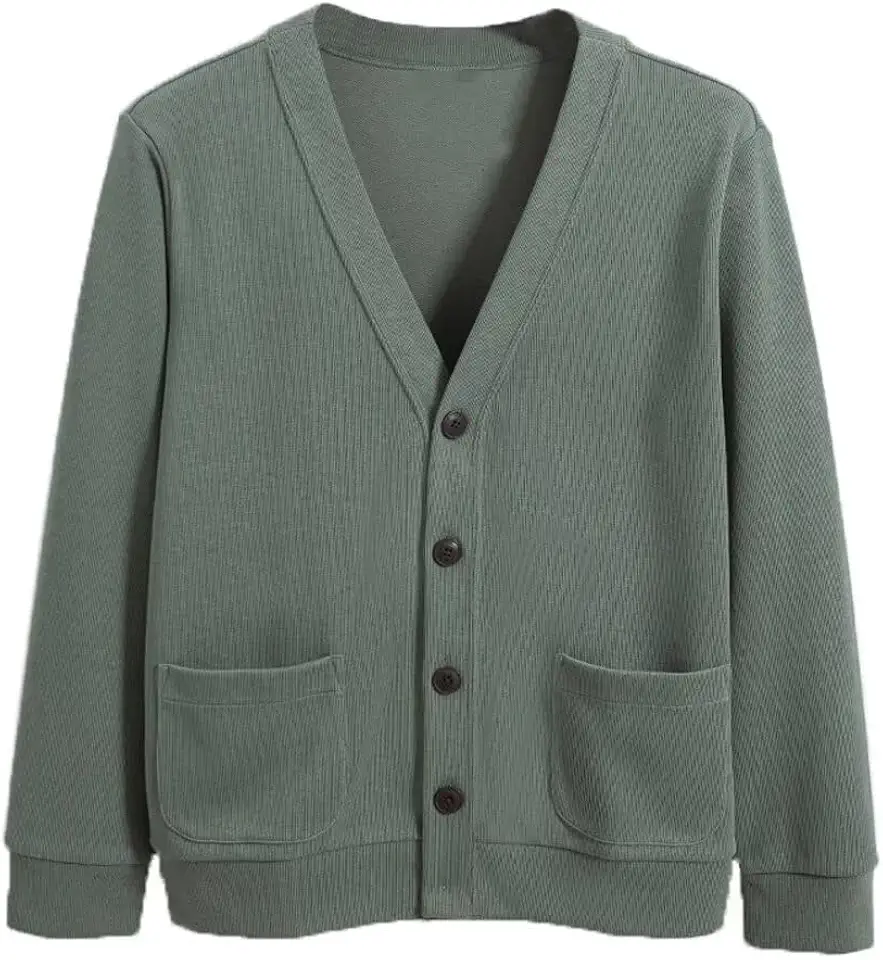 Men's Regular Fit Green Long Sleeve Button Up Cardigan Sweater