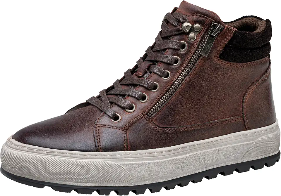 Jousen Mens Casual Shoes Premium Leather Side Zipper High Top Boots Fashion Sneakers for Men