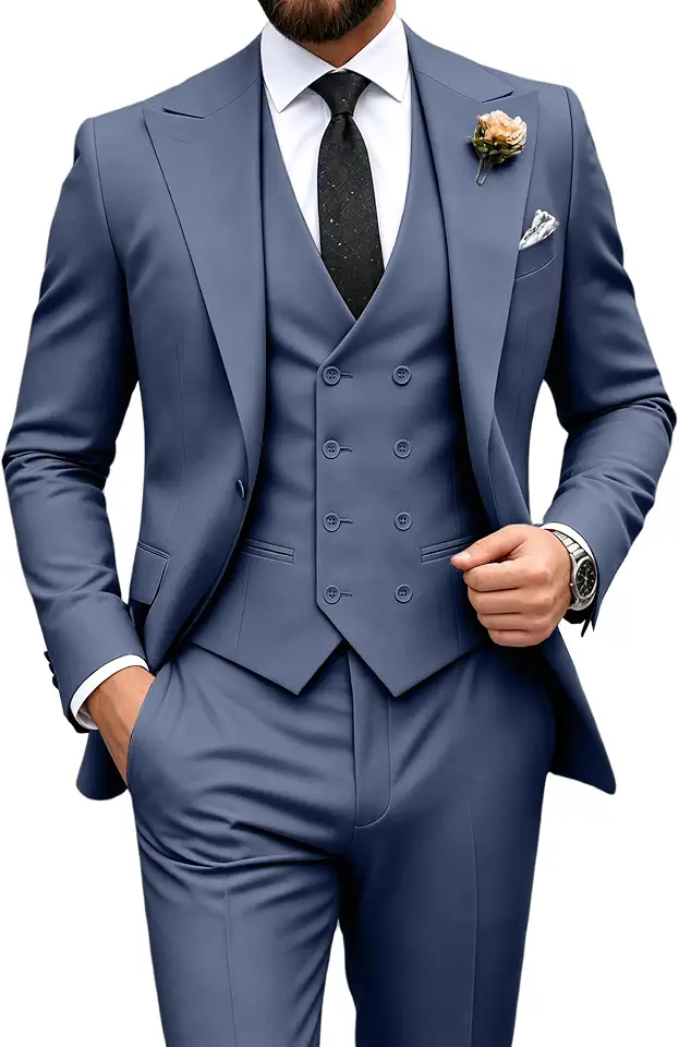 Global Recycled Standard Mens Suit Slim Fit 3 Piece Double Breasted Suit Men Formal Wedding Tuxedo