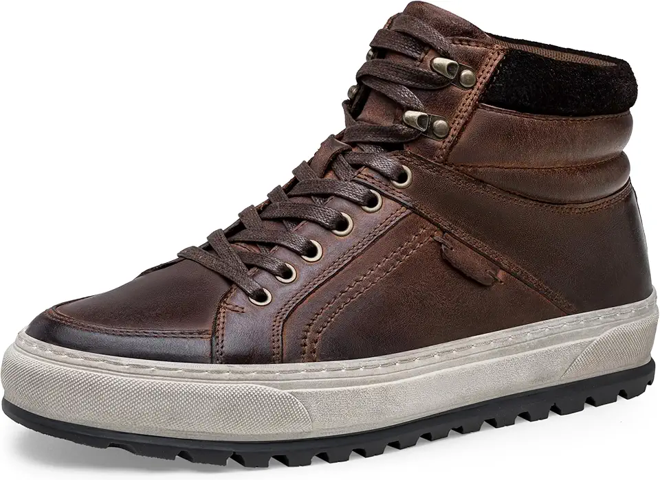 Jousen Mens Casual Shoes Premium Leather Side Zipper High Top Boots Fashion Sneakers for Men