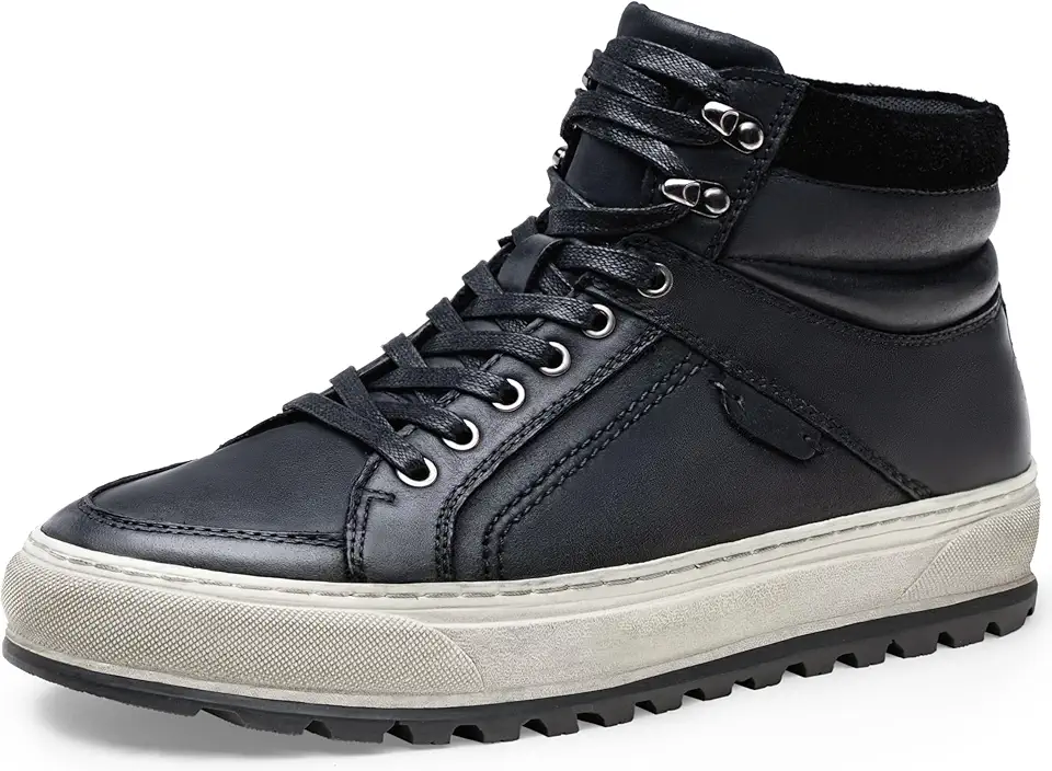 Jousen Mens Casual Shoes Premium Leather Side Zipper High Top Boots Fashion Sneakers for Men