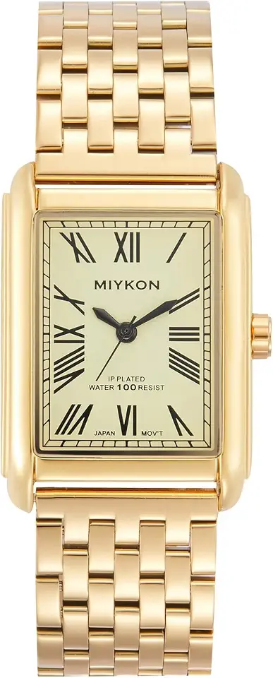 Miykon Men Vintage Tank Dress Watch, Stainless Steel Bracelet, Water Resist