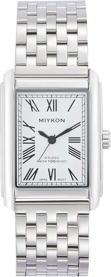 Miykon Men Vintage Tank Dress Watch, Stainless Steel Bracelet, Water Resist