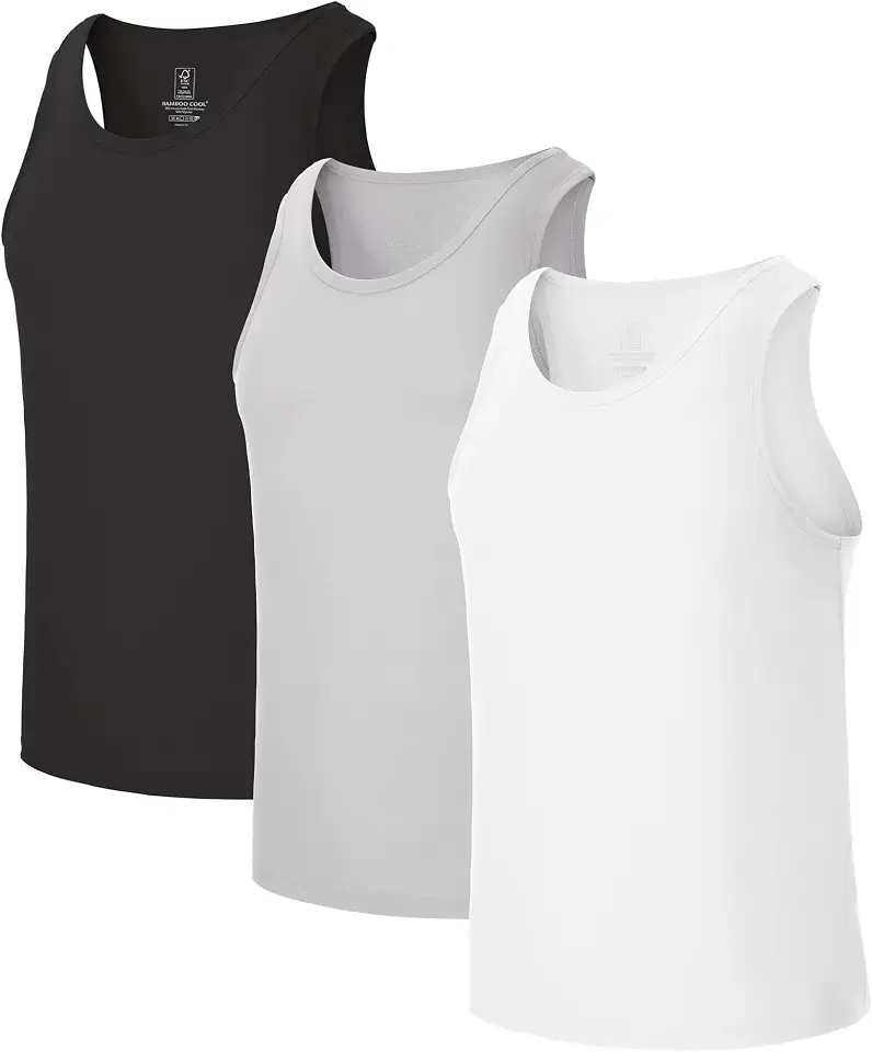 BAMBOO COOL Men's Tank Top Undershirts Moisture Wicking Fit A-Shirts 3 Pack