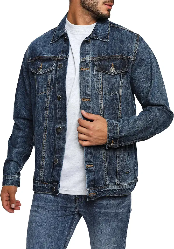 JMOJO Denim Jacket Men - Casual Vintage Regular Fit Button Down Trucker Style – Mens Jean Jackets Stylish Everyday Outerwear