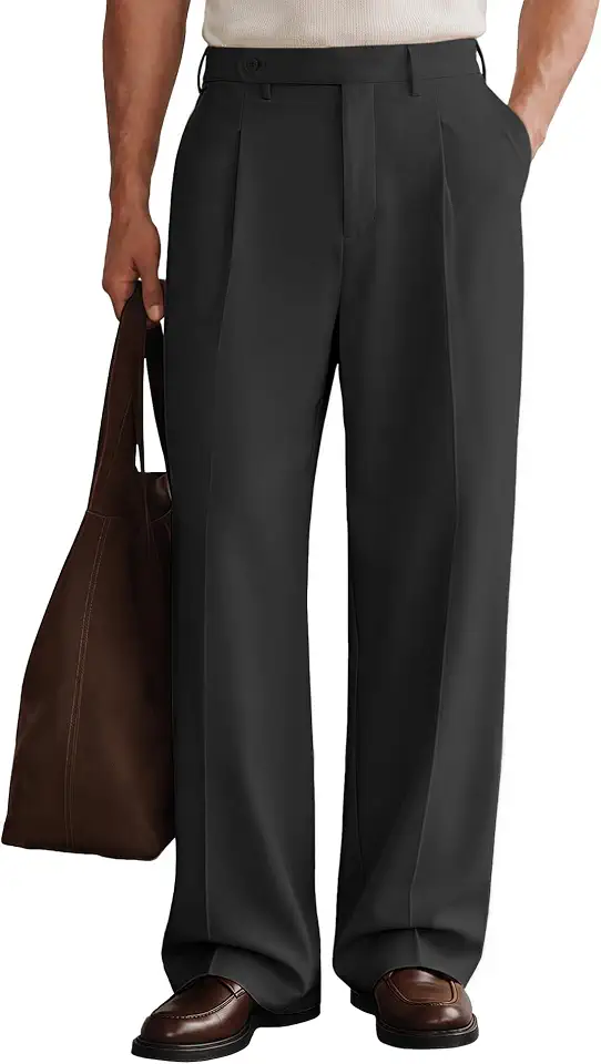 Susclude Mens Casual Dress Pants Pleated Old Money Wide Leg Baggy Pants Fall Relaxed Fit Slacks Work Trousers