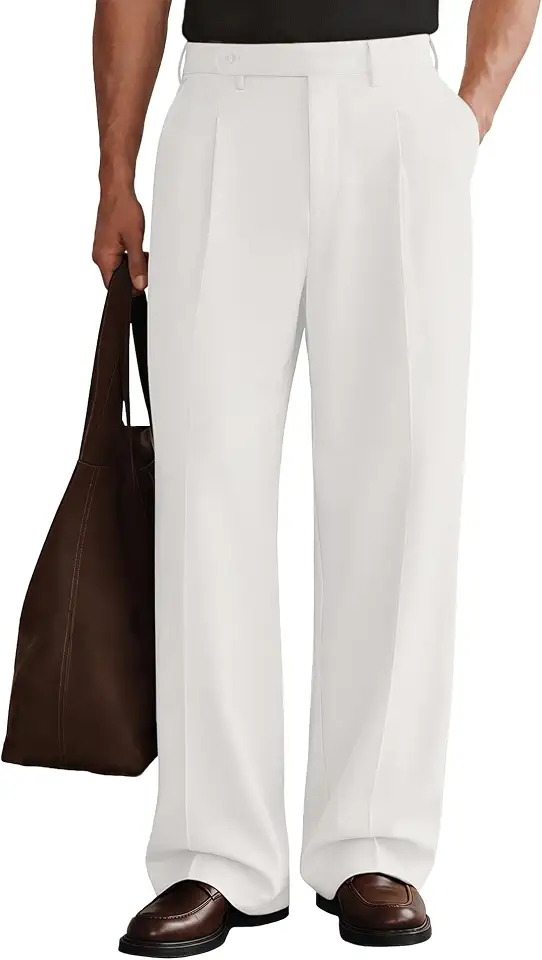 Susclude Mens Casual Dress Pants Pleated Old Money Wide Leg Baggy Pants Fall Relaxed Fit Slacks Work Trousers