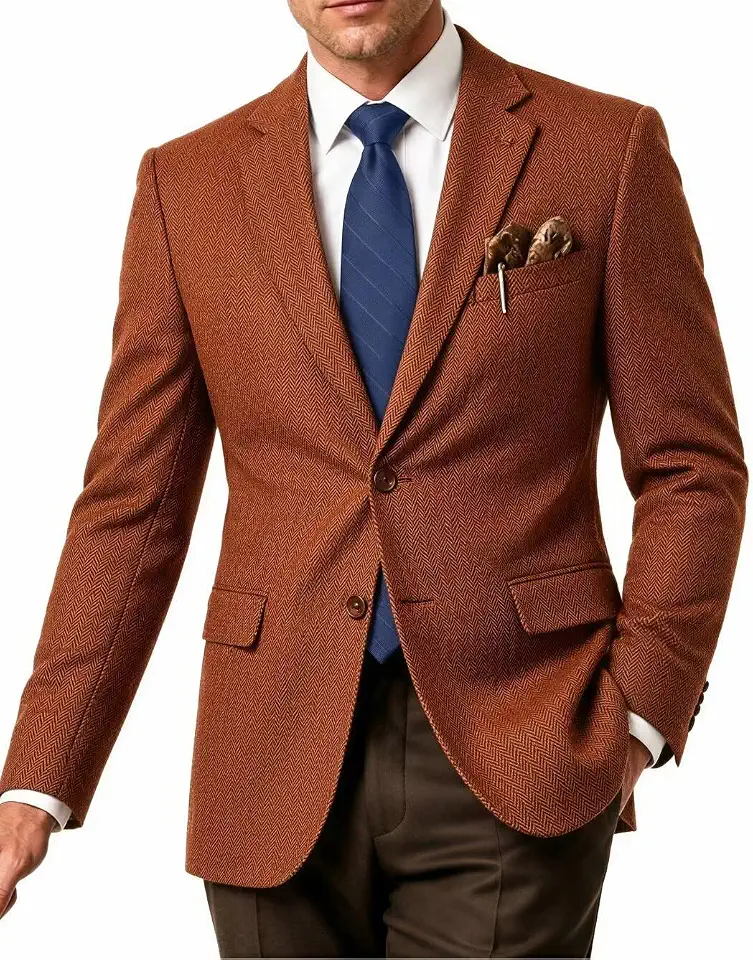 Global Recycled Standard Tweed Men Suit Blazer Jacket Retro Sport Coats Suits Separates Tux Blazer