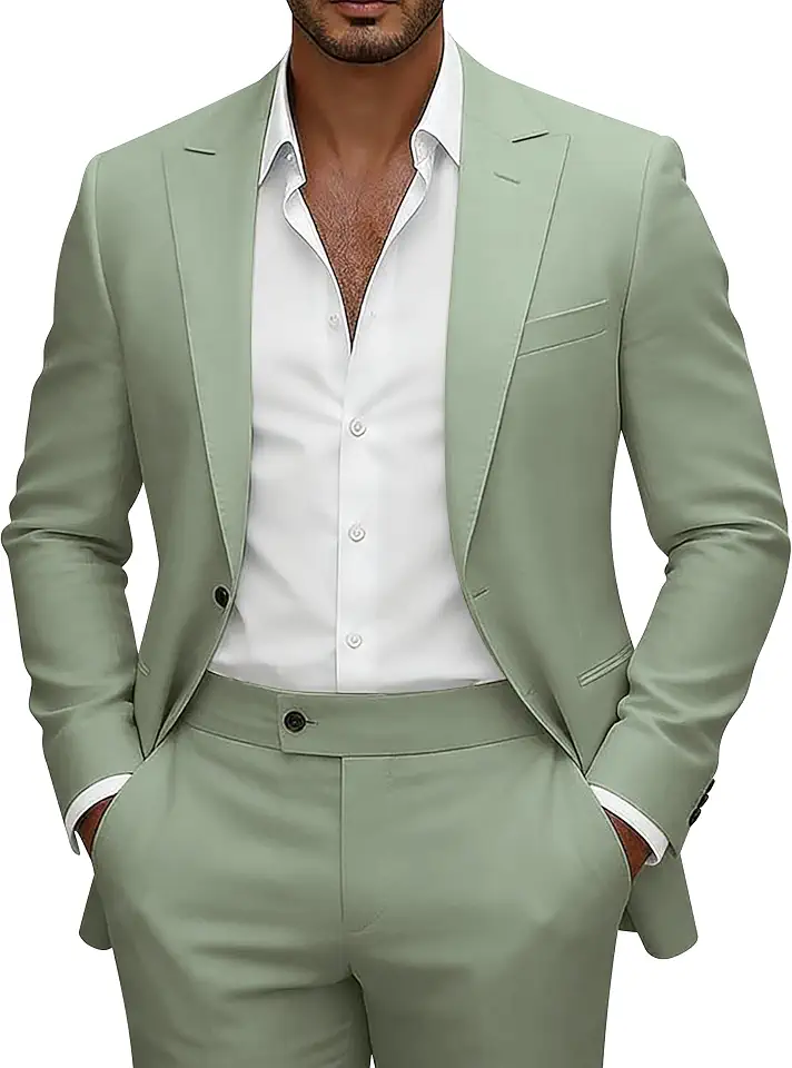 Mens Suit 2 Piece Slim Fit Suits for Men Peak Lapel 1 Button Suit Formal Wedding Prom Groom Blazer Pant Tuxedo