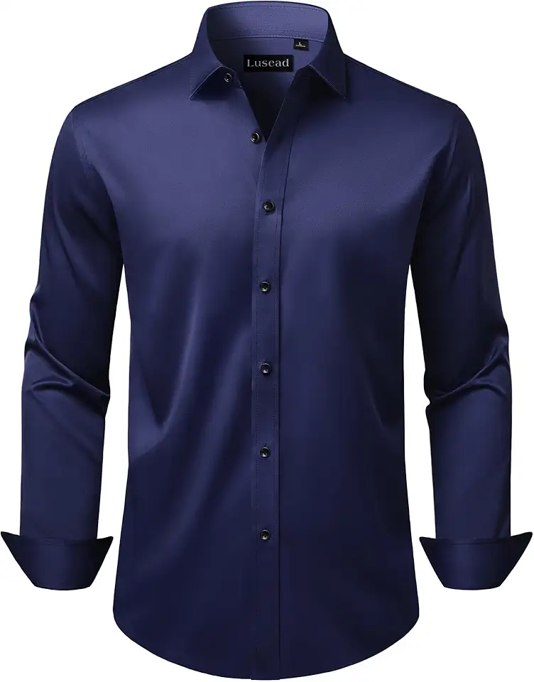 Men's Slim Fit Navy Blue Long Sleeve Button Down Shirt