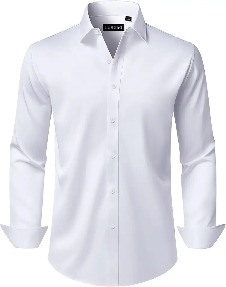 Men's Dress Shirts Long Sleeve Stretch Wrinkle Free Wedding Formal Business Button Down Shirt