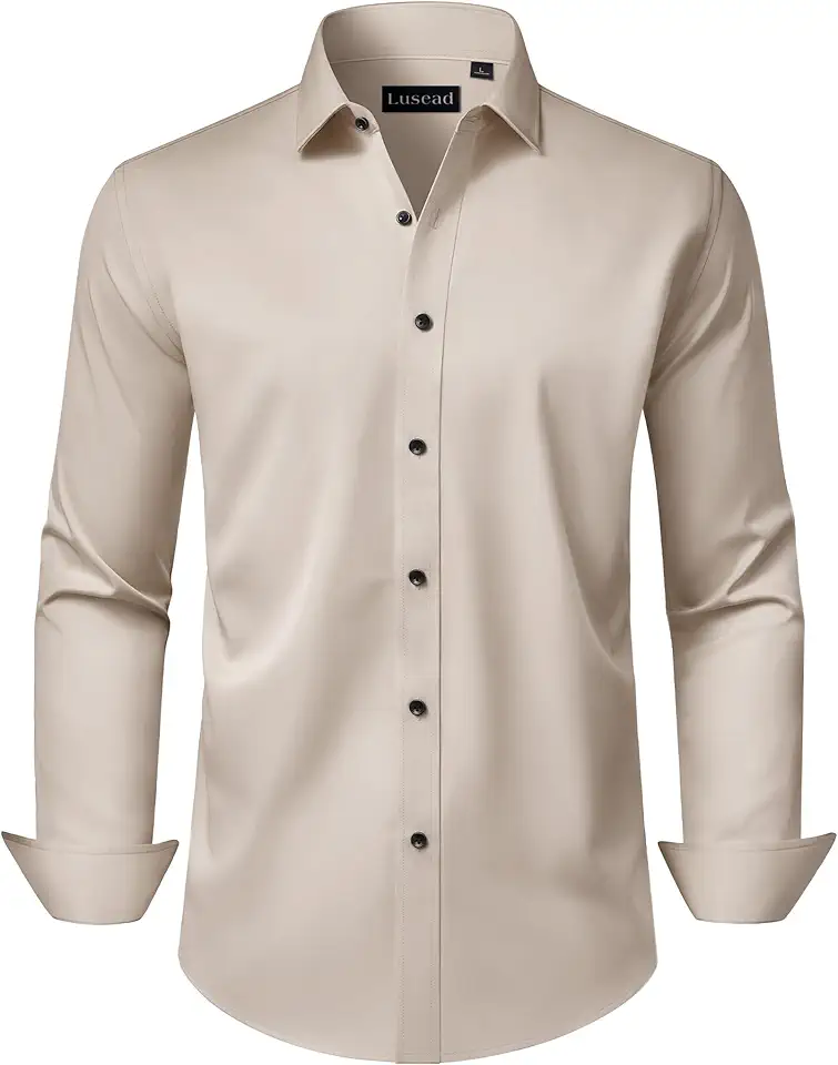 Men's Slim Fit Beige Long Sleeve Button Down Shirt