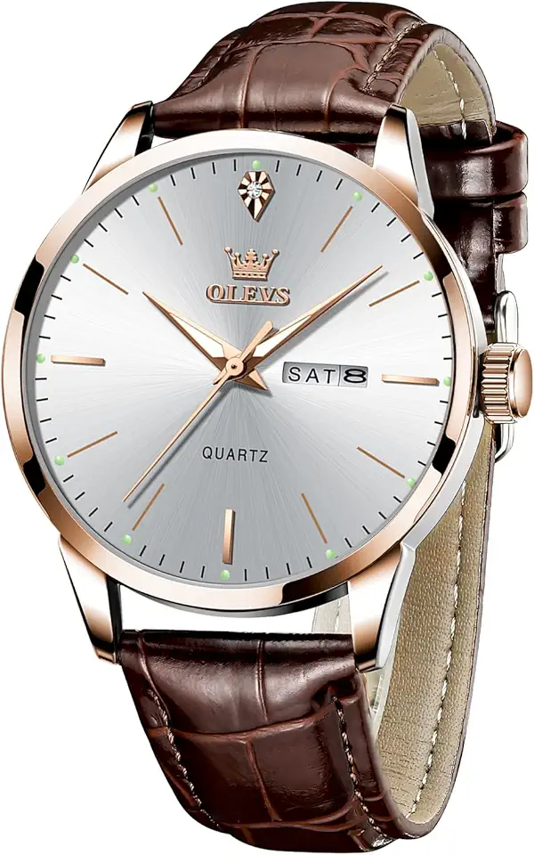 OLEVS Mens Watches, Dress Waterproof Classic Analog Casual Luxury Wrist Watch for Men with Date, Easy to Read Relojes para Hombres Male Quartz Wristwatch with Brown Black Leather Band Blue Black Dial