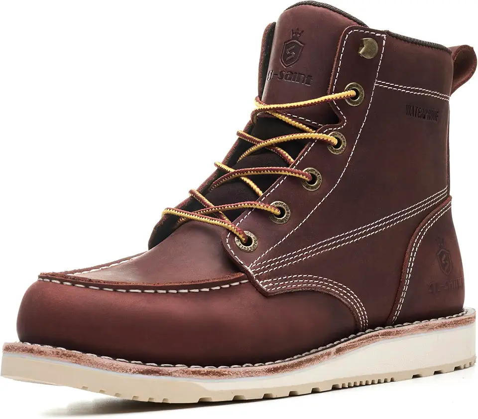 Handmade Waterproof Soft Moc Toe Work Boots Classic Genuine Leather Welts Ankle Construction Industrial