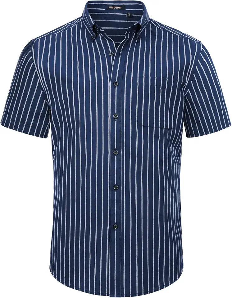 HISDERN Plaid Shirts for Men Short Sleeve Button Down Shirt Casual Formal Business Gingham Shirts with Pocket Regular Fit