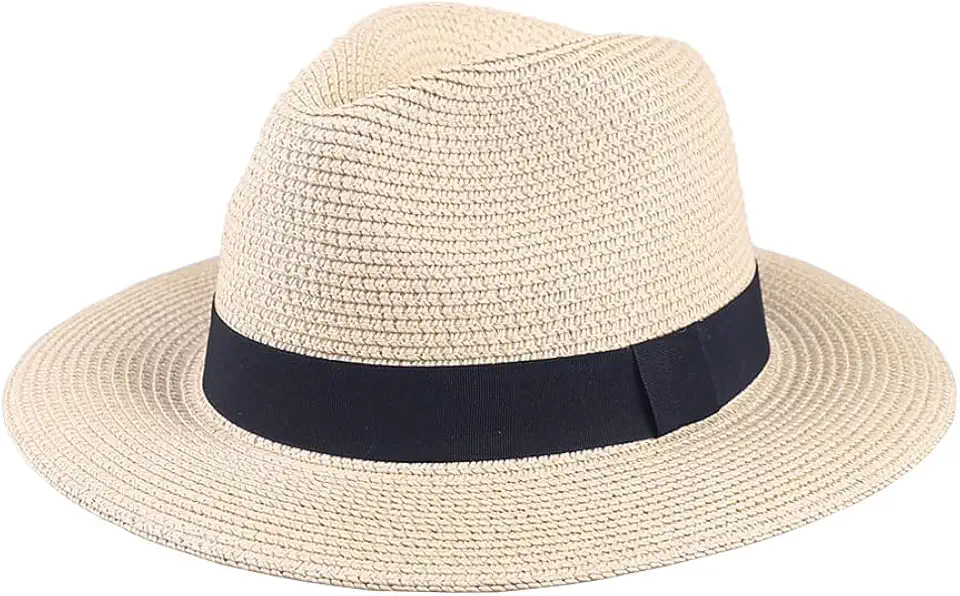 Women Men Wide Brim Straw Panama Hat Unisex Fedora for Beach Travel Sun Hat