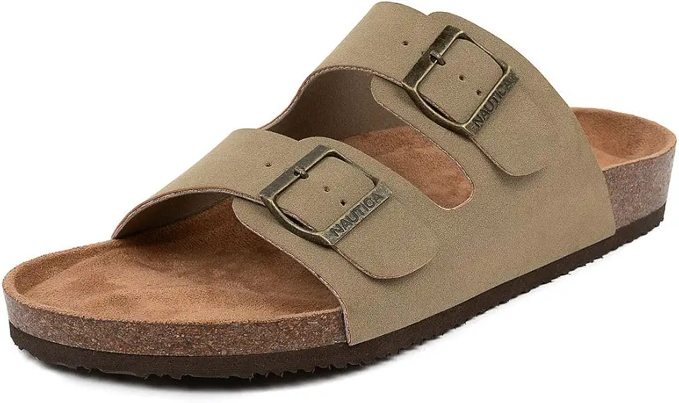 Nautica Men's Sandals - Casual Slides with 2 Adjustable Buckle Straps and Cork Footbed for Ultimate Comfort and Style (Regular/Wide Width, Big Size)