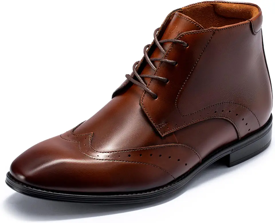 Men's Dark Brown Leather Brogue Dress Boots
