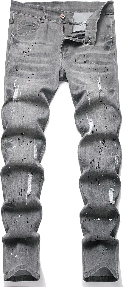 XIMXIMMTIAN Mens Slim Fit Jeans Stretch Ripped Biker Jeans for Men Fashion Straight Comfort Flex Waist Casual Denim Pants