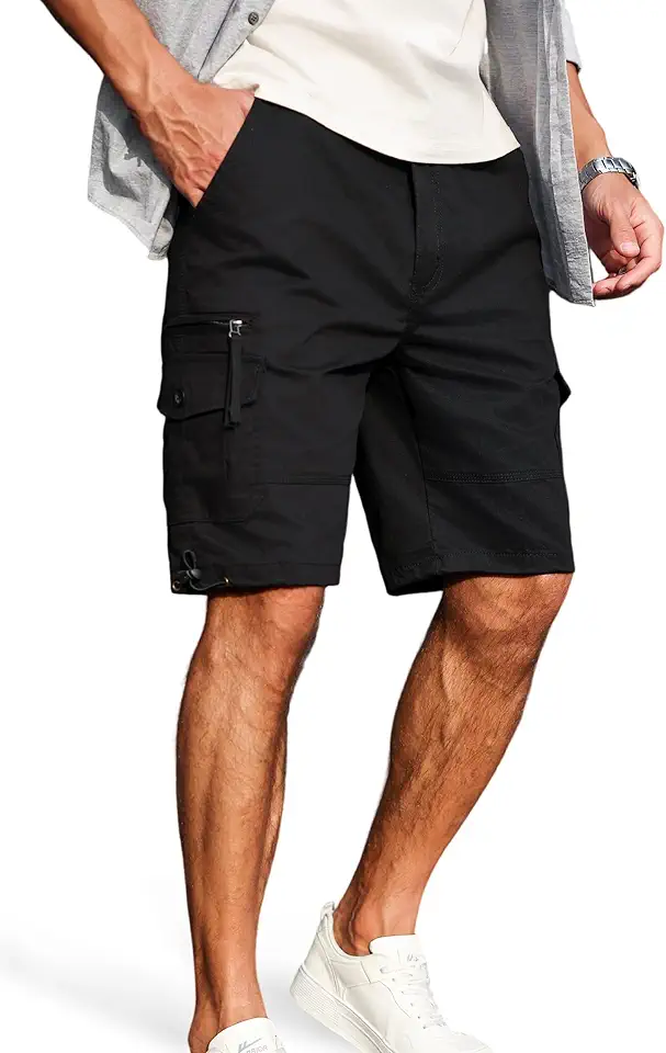 Mens Cargo Shorts with Multi-Pockets | Elastic Waist Cotton Relaxed Fit | 2026 Casual Hiking Fishing Work