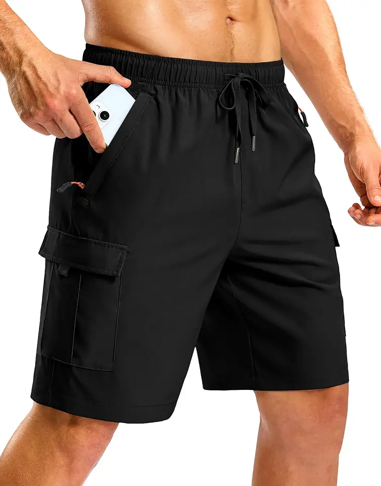 Men's Regular Fit Black Cargo Shorts With Straps