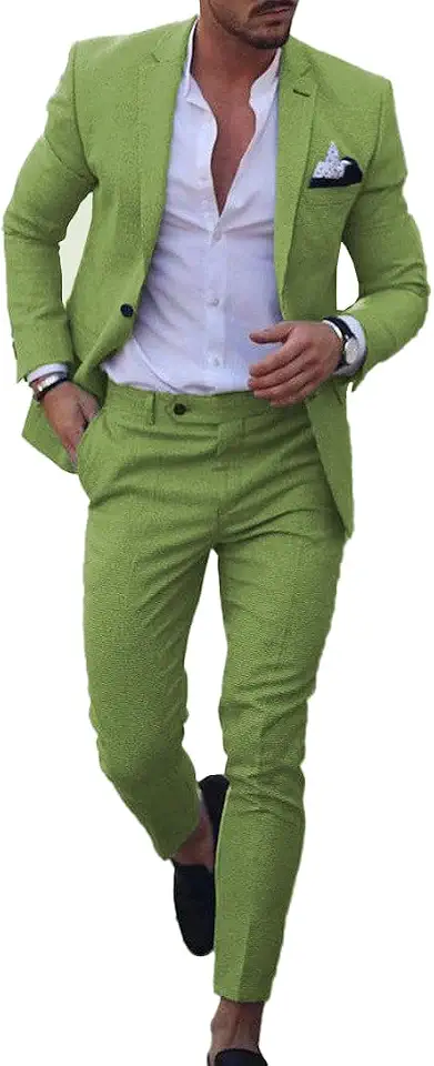 UNINUKOO Mens 2 Piece Suit Linen Summer Beach Prom Suits for Men