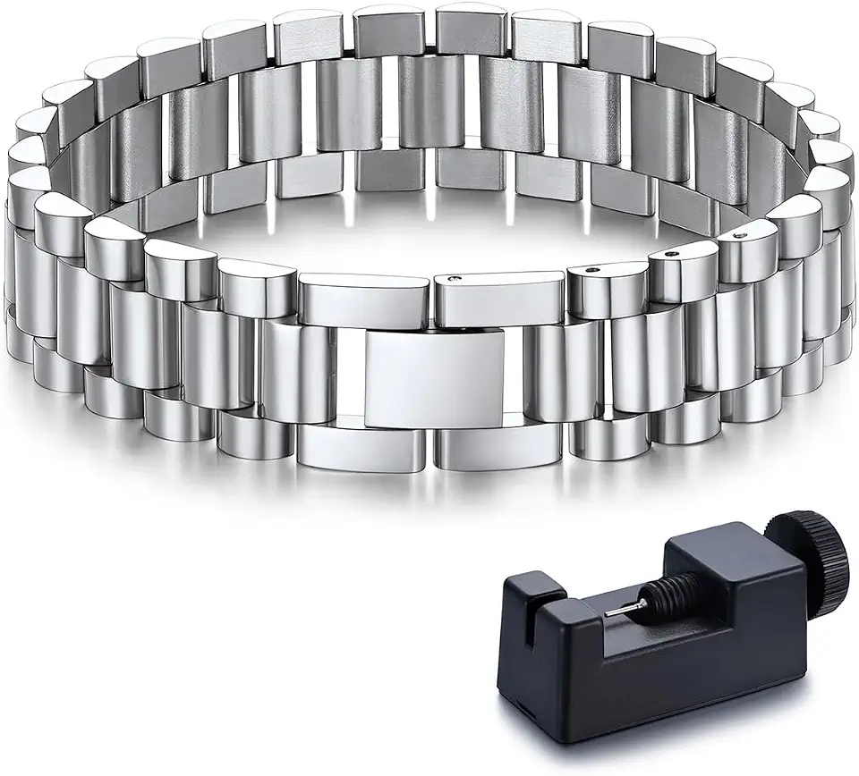Recycled Claim Standard 100 Bandmax Men Stainless Steel Link Bracelets with Sizing Tool, Jewelry Gifts