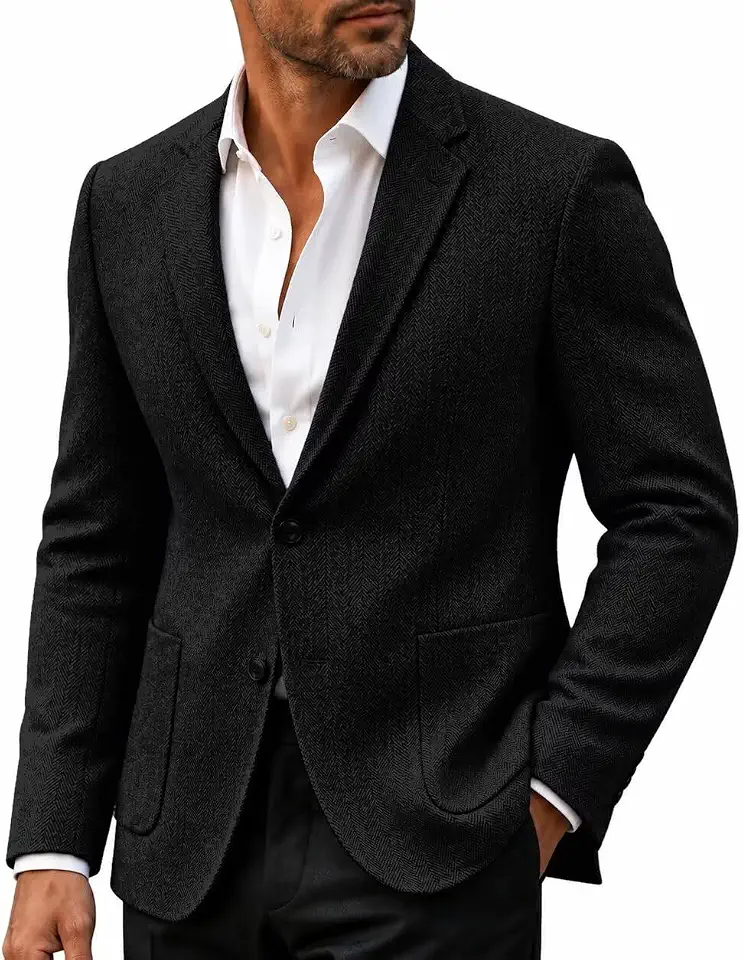 Men Herringbone Tweed Blazer Vintage Wool Blend Sport Coat for Men