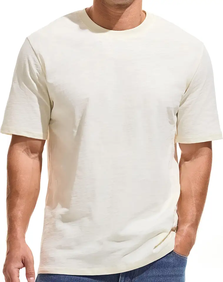 KLIEGOU Men's 100 Cotton Loose Fit Thick T-Shirt Heavy Weight Crewneck Tees for Men