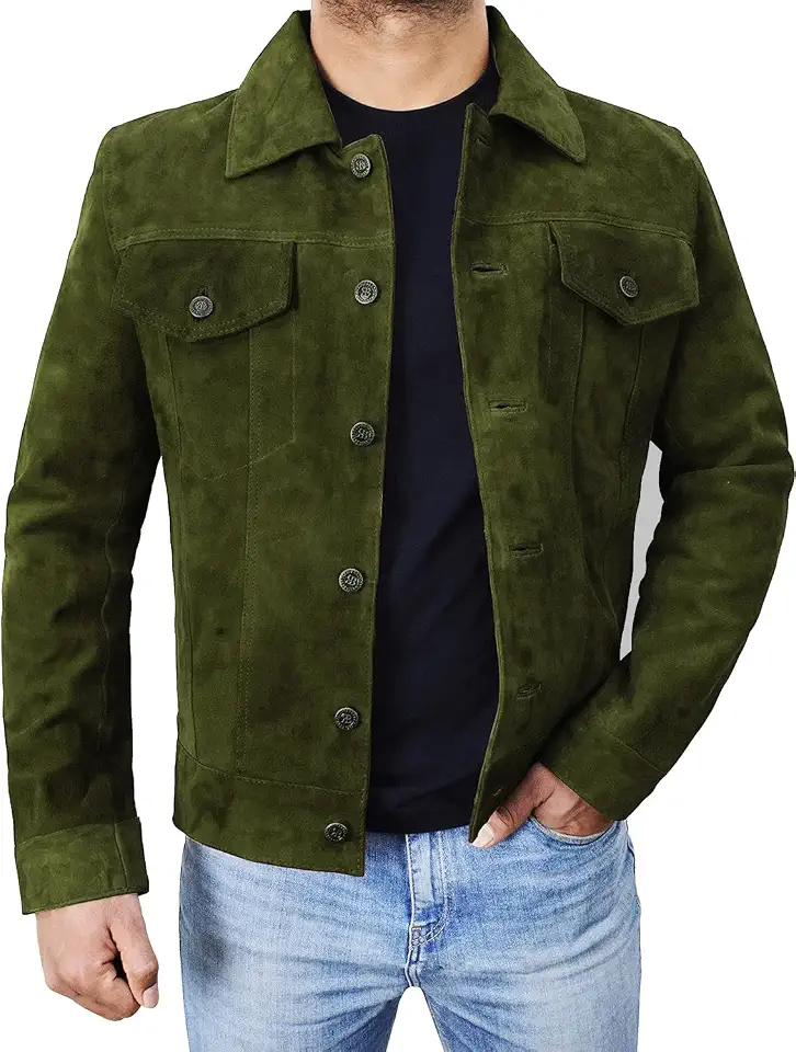 Premium Brown Suede Trucker Leather Jacket Mens