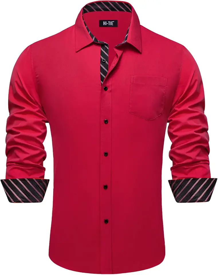 Hi-Tie Men's Dress Shirt Casual Long Sleeve Button Down Shirts