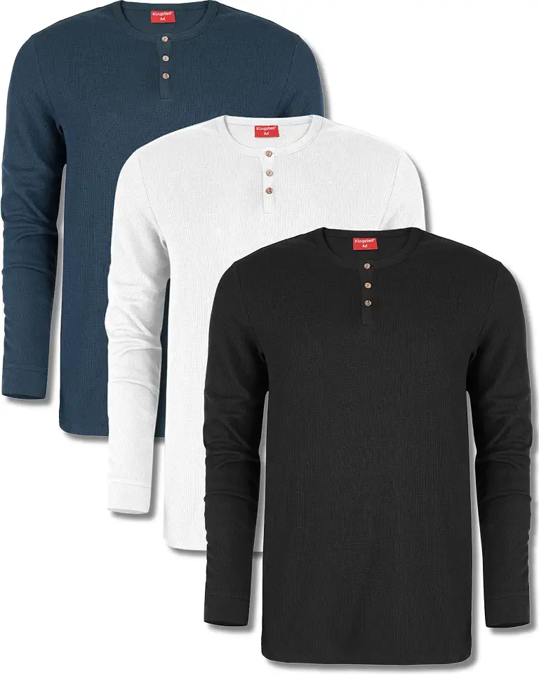 Kingsted Henley Shirts for Men - Classic Fit, Cotton Blend Waffle Henley