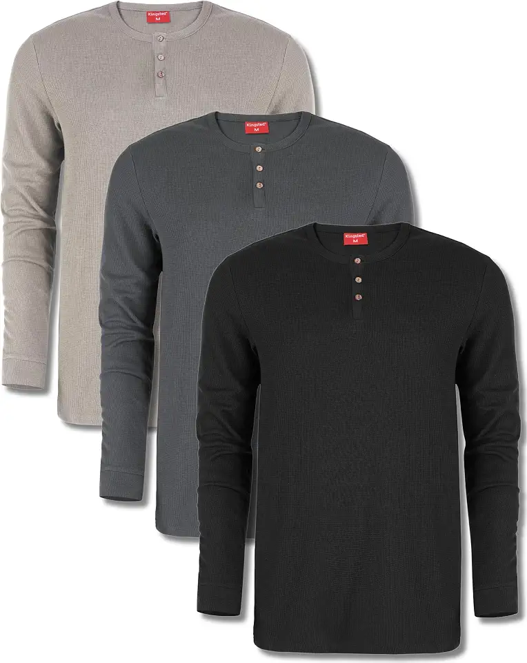 Kingsted Henley Shirts for Men - Classic Fit, Cotton Blend Waffle Henley
