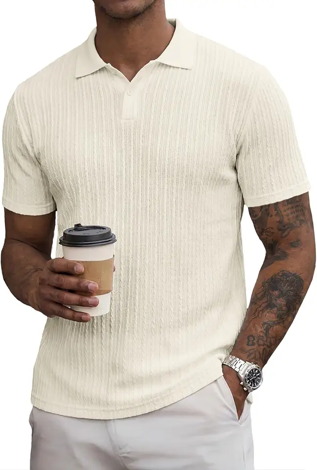 Men's Cream Knit Polo Shirt