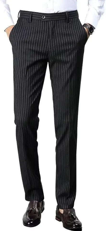 Men's Striped Dress Pants Casual Pinstripe Trousers Slacks Slim Fit Lightweight Classic Work Business Suit Pants