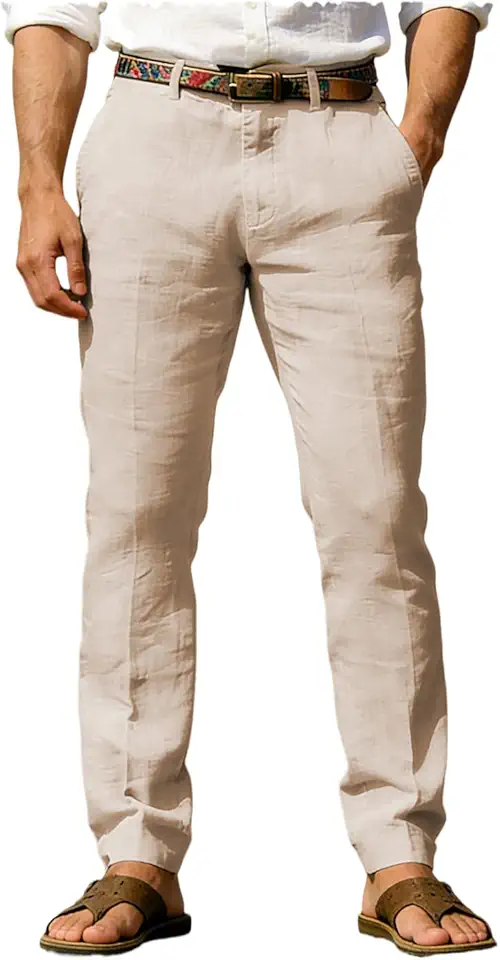 Men’s Linen Blend Dress Pants Summer Casual Suit Trouser Slim Fit Lightweight Stretch Business Pants Long for Men