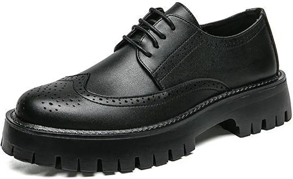 Men's Leather Brogue Lace Up Dress Platform Oxford Shoes Comfort Breathable Non Slip Lug Sole Derby Shoes Casual Business Work Oxfords