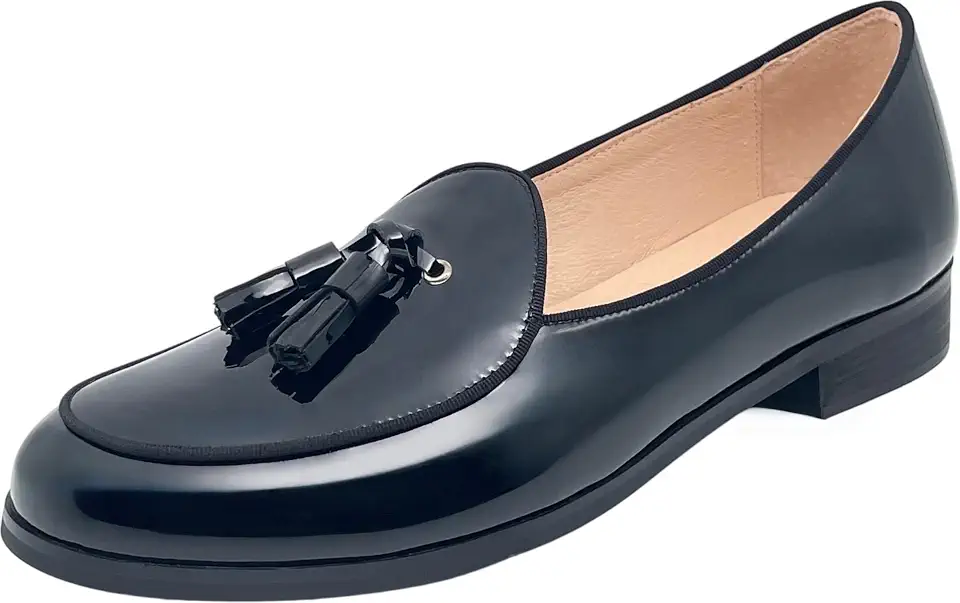 Justar Men's Black Leather Tuxedo Dress Shoes Tassel Loafers Slip-on Formal Shoe