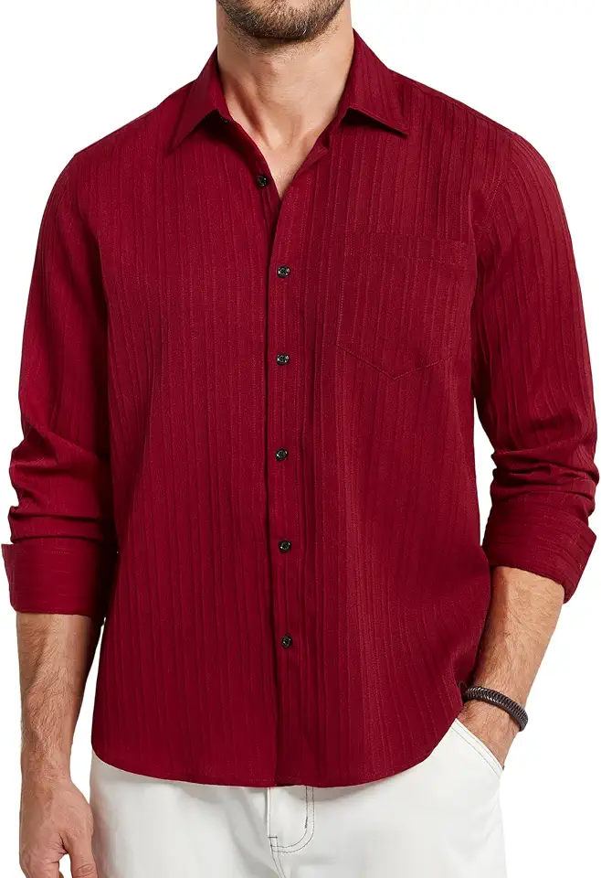 Men's Red Striped Long Sleeve Button Down Shirt