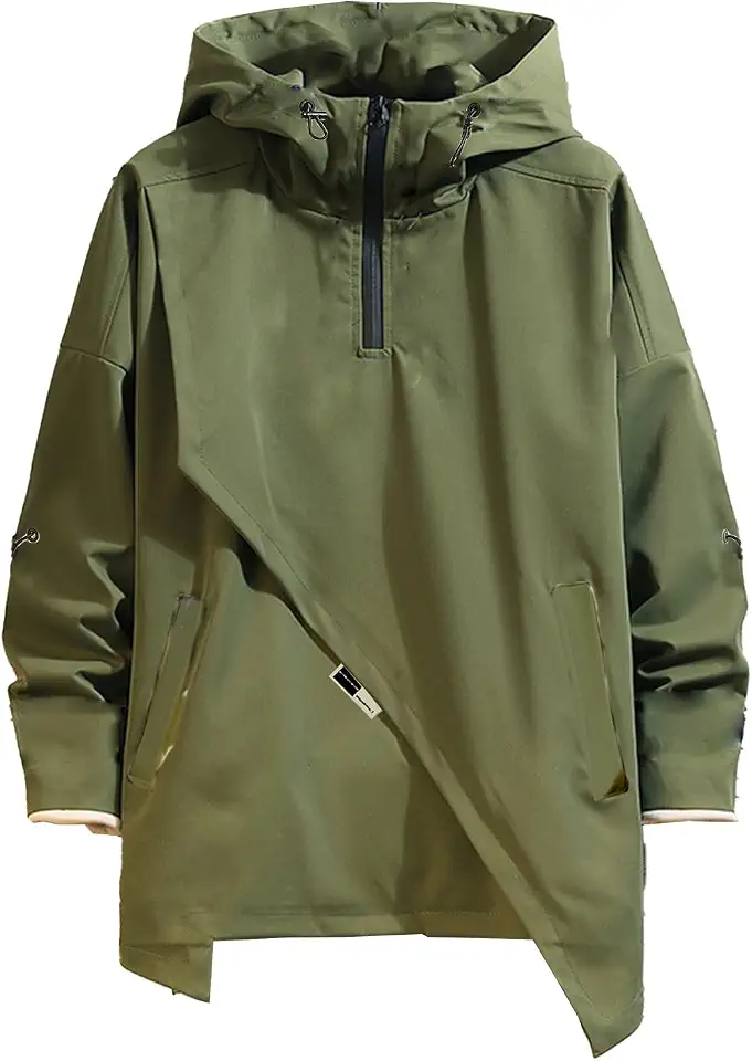 GURUNVANI Men's Hooded Techwear Jacket Windbreaker Anorak Techwear