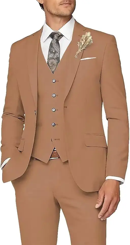 3 Piece Suit Men Slim Fit Linen Wedding Suits for Mens Blazer Jacket Vest Pants Set