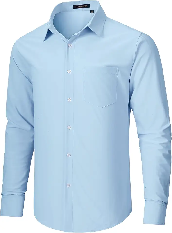 HISDERN Men Dress Shirt Wrinkle Free Long Sleeve,Formal 4-Way Stretch Button Down No-Iron Casual Shirts Wedding Regular Fit