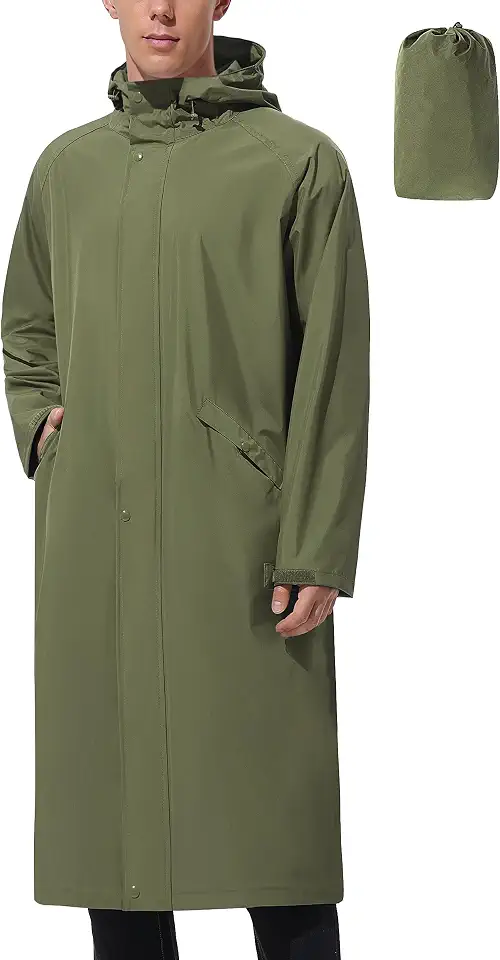 UIQUR Mens Long Raincoat Rain Poncho Waterproof Rain Jacket