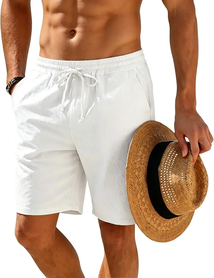 Men's White Linen Drawstring Shorts
